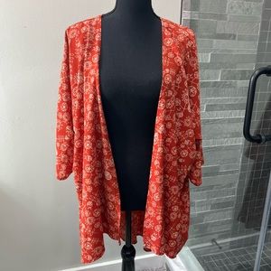 LulaRoe Red Floral Open Front Beach Kimono